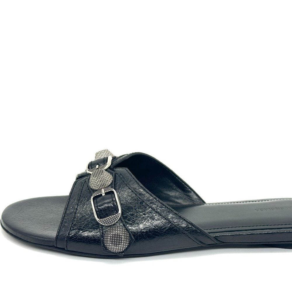 BALENCIAGA Cagole Studded Buckled Arena Leather Flat Slides Mules Sandals - Picture 4 of 16